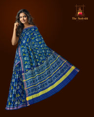 Green Blue Spaced Hathi Popat Regular Rajkot Patola Saree