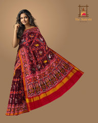 Red Coffee Maroon Semi Patan Saree