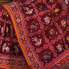 Red Coffee Maroon Semi Patan Saree