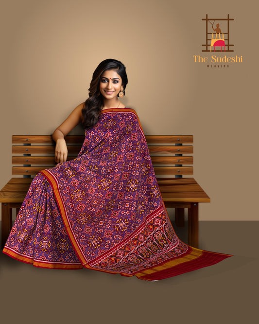 Violet Purple Navratna Semi Patan Saree