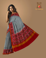 Grey White Laheriya Semi Patan Saree