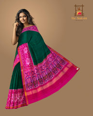 Green Pink Bottle Green Skirt Semi Patan Saree