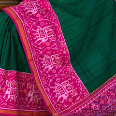 Green Pink Bottle Green Skirt Semi Patan Saree