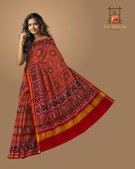Red Orange Tal Navratna Semi Patan Saree