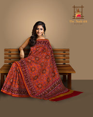 Red Orange Tal Navratna Semi Patan Saree