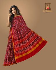 Red Maroon Small Figure Sankdi Semi Patan Saree