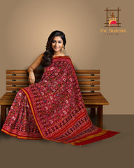 Red Maroon Small Figure Sankdi Semi Patan Saree