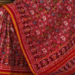 Red Maroon Small Figure Sankdi Semi Patan Saree