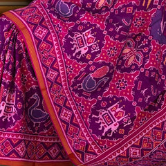 Red Blue Pink Ringni Tal Chabdi Semi Patan Saree