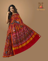 Mixed Orange Tal 8 Figure Semi Patan Saree