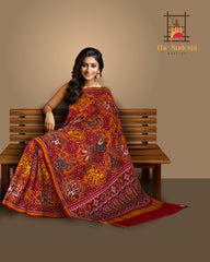 Mixed Orange Tal 8 Figure Semi Patan Saree