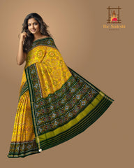 Yellow Green Navratna Semi Patan Saree
