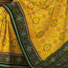 Yellow Green Navratna Semi Patan Saree