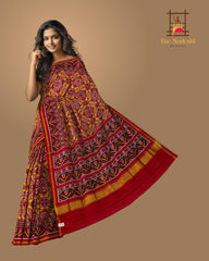 Red Yellow Mustard Manekchowk Semi Patan Saree