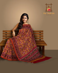 Red Yellow Mustard Manekchowk Semi Patan Saree