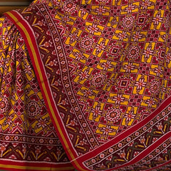 Red Yellow Mustard Manekchowk Semi Patan Saree