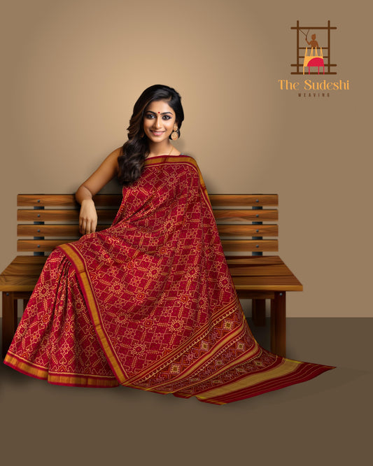 Traditional Maroon Manekchowk Patola Saree