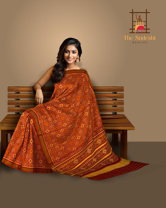 Rust Orange Panchanda Patola Saree