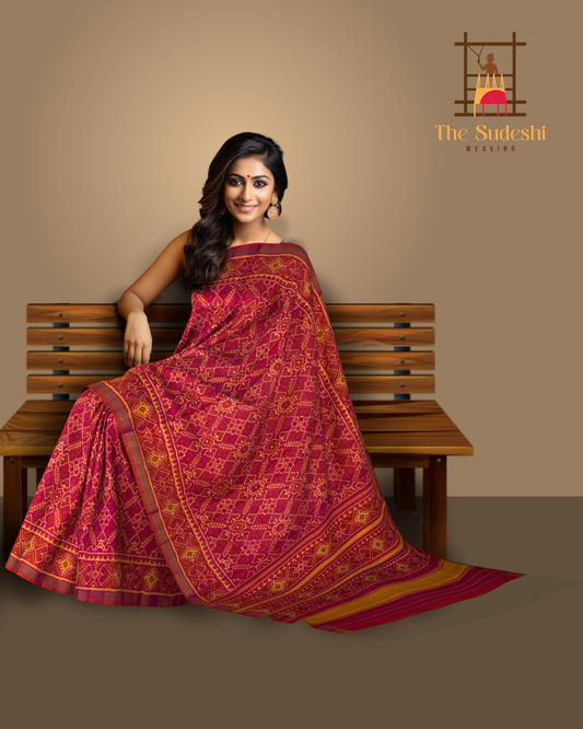 Orange Pink Manekchowk Patola Saree