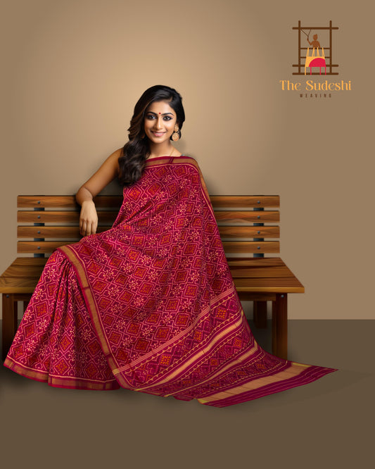 Red Pink Pan Chanda Patola Saree