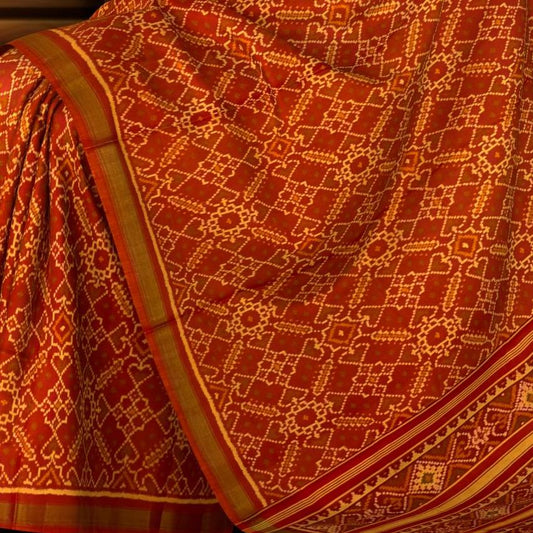 Orange Red Manekchowk Patola Saree