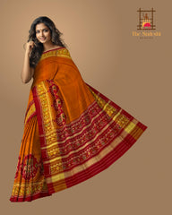 Red Maroon Mustard Skirt Border Patola Saree