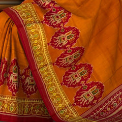 Red Maroon Mustard Skirt Border Patola Saree