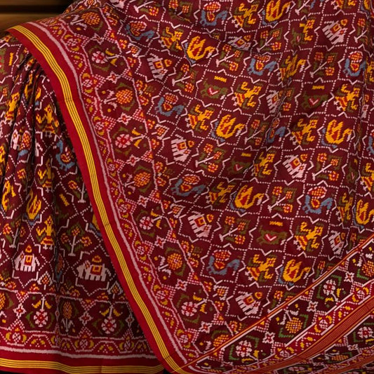 Coffee Maroon Diamond Hathipoat Patola Saree