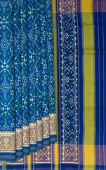 Green Blue Single Ikat Rajkot Patola Saree with Navratna Design