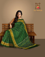 Green Single Ikat Rajkot Patola Saree with Button Phool Design