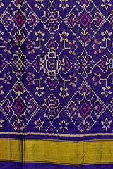 Dark Purple Single Ikat Rajkot Patola Saree with Panchanda and Navratna Design