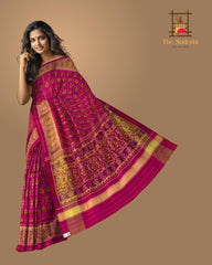 Red Pink Single Ikat Rajkot Patola Saree with Phool Jhaad Daliyabhat Design
