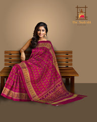 Red Pink Single Ikat Rajkot Patola Saree with Phool Jhaad Daliyabhat Design