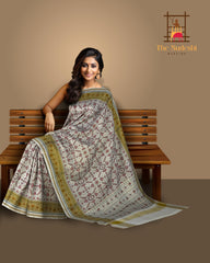 Off White Single Ikat Rajkot Patola Saree with Manekchowk Design