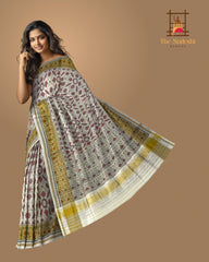Off White Single Ikat Rajkot Patola Saree with Spaced Manekchowk Design