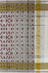 Off White Single Ikat Rajkot Patola Saree with Spaced Manekchowk Design