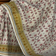 Off White Single Ikat Rajkot Patola Saree with Spaced Manekchowk Design