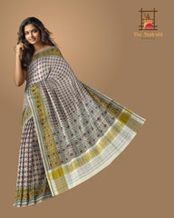 Off White Single Ikat Rajkot Patola Saree with Daliyabhat Butti Design