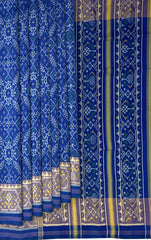 Ramagreen Blue Daliyabhat Border Pallu Chelari Single Ikat Rajkot Patola Saree