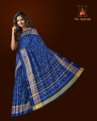 Ramagreen Blue Daliyabhat Border Pallu Chelari Single Ikat Rajkot Patola Saree