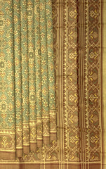 Pista Green Red Single Ikat Rajkot Patola Saree with Tissues