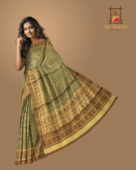 Pista Green Red Single Ikat Rajkot Patola Saree with Tissues