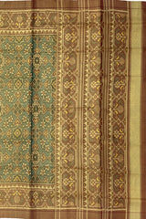 Pista Green Red Single Ikat Rajkot Patola Saree with Tissues