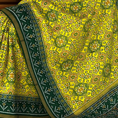Green Yellow Single Ikat Semi Patan Patola Saree