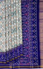 Royal Blue Off White Single Ikat Semi Patan Patola Saree