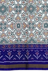 Royal Blue Off White Single Ikat Semi Patan Patola Saree
