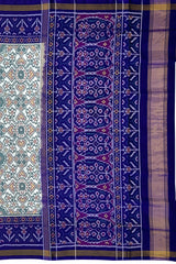 Royal Blue Off White Single Ikat Semi Patan Patola Saree