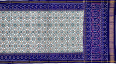 Royal Blue Off White Single Ikat Semi Patan Patola Saree