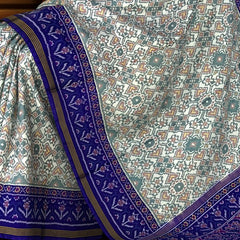 Royal Blue Off White Single Ikat Semi Patan Patola Saree