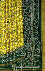 Green Yellow Single Ikat Semi Patan Patola Saree